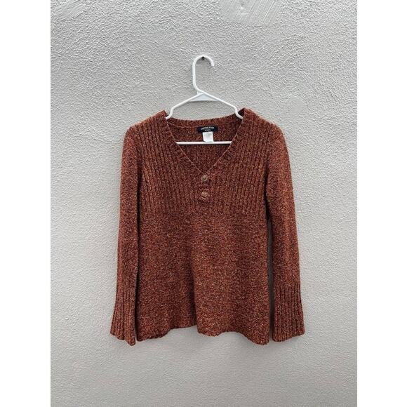 Womens Canyon River Blues Sweater Size Small Long Sleeve Orange V-Neck - Picture 1 of 12